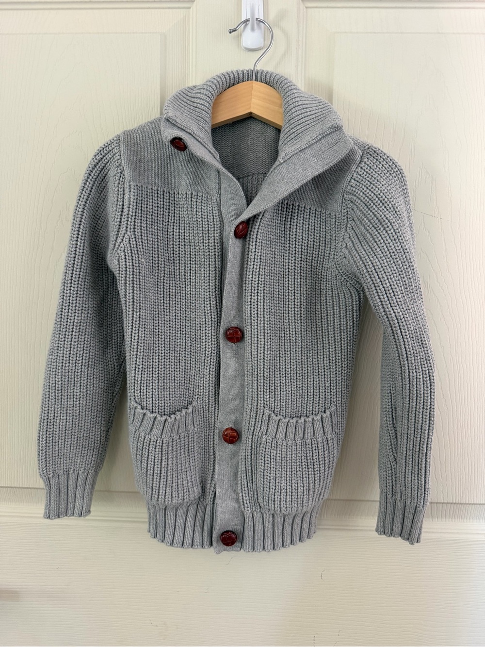 Kids Cozy Shawl Collar Knit Cardigan - Light Gray